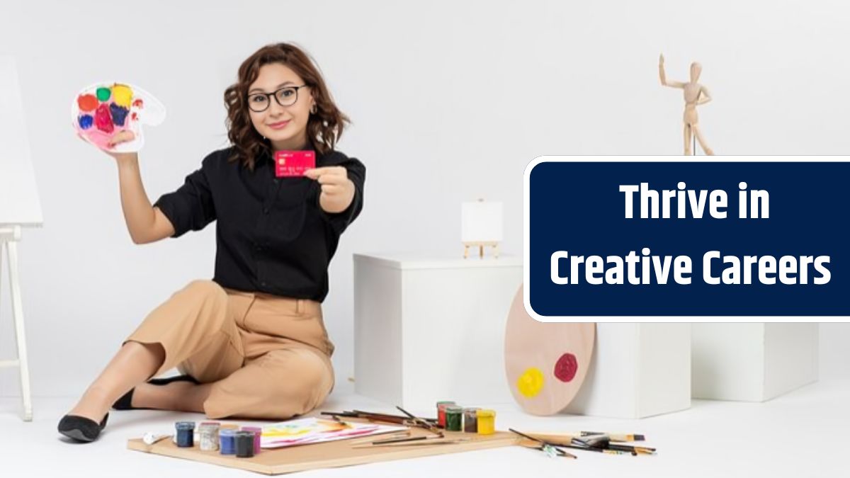 Front view young female holding paints and bank card on a white background