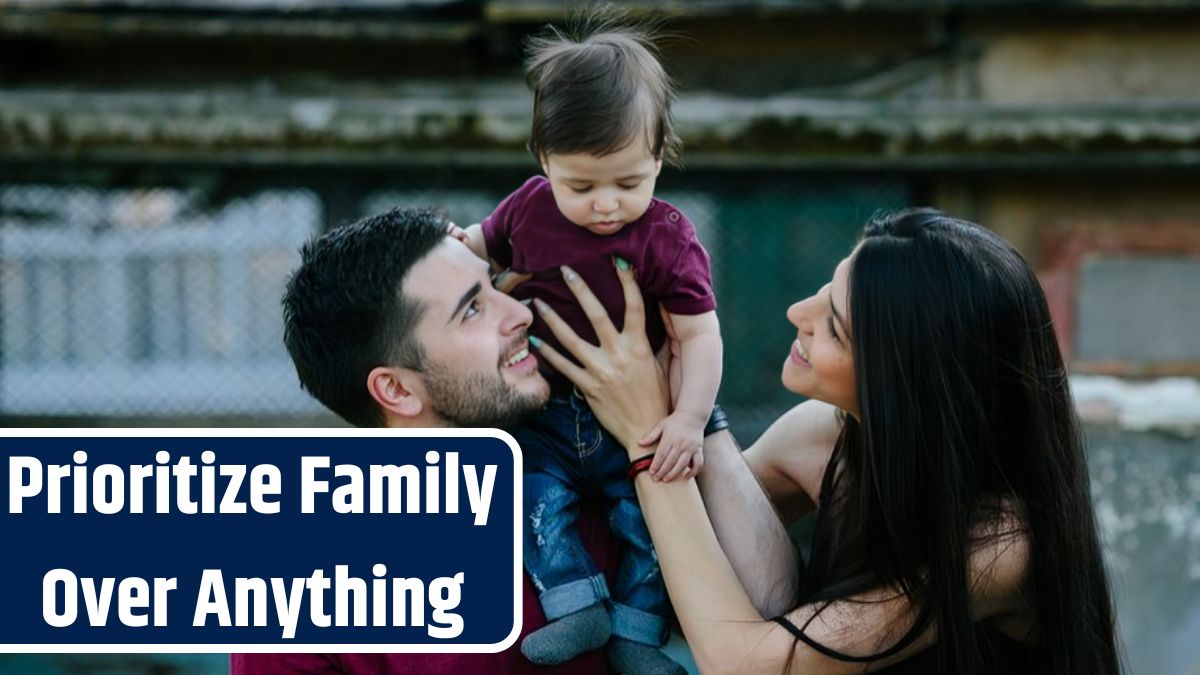 Young family with child posing on an abandoned building