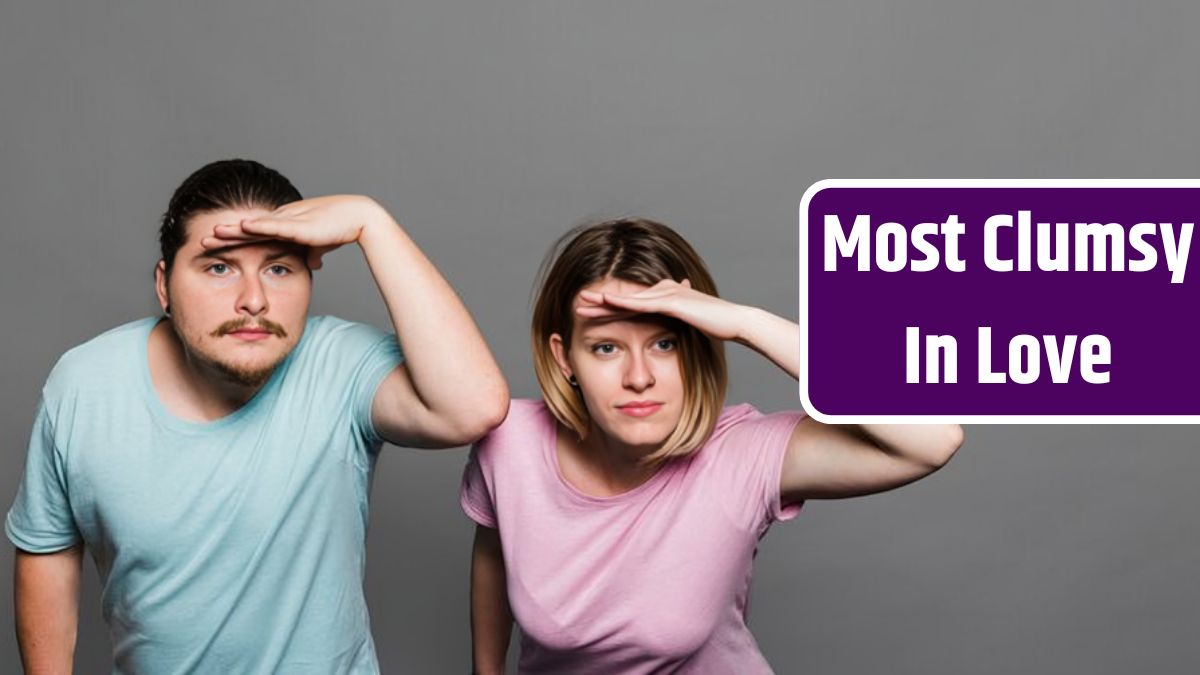 Young couple shielding eyes with her hands on grey background