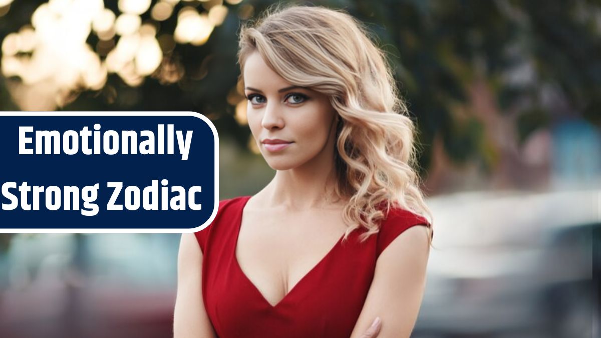 Portrait of caucasian young woman in red dress with long blond hair